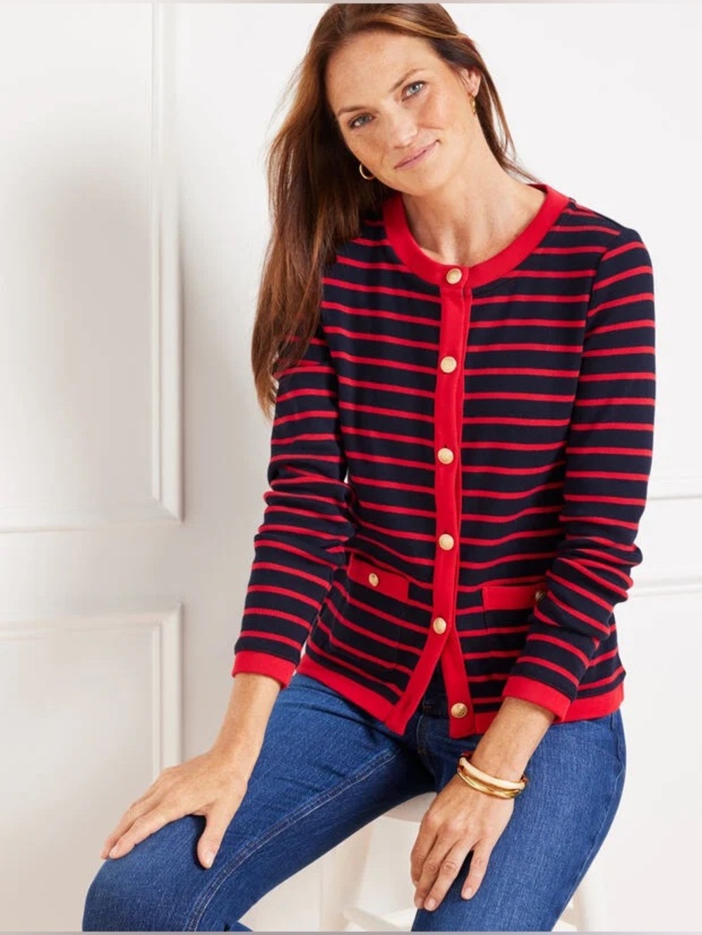Talbots Patch Pocket Cardigan - Delfina Stripe